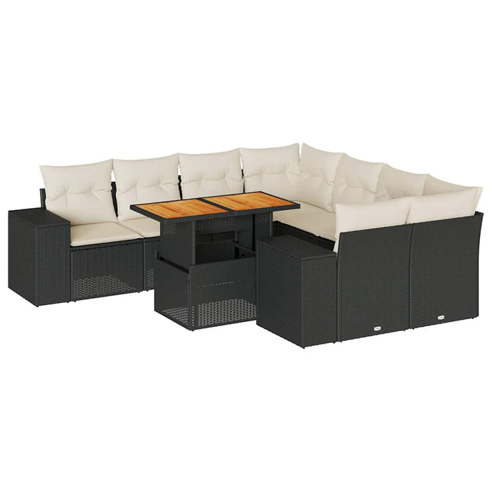 Set mobilier de grădină cu perne, 9 piese, negru, poliratan - WALTI WALTI