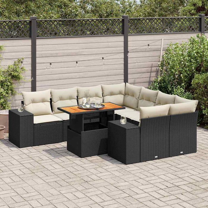 Set mobilier de grădină cu perne, 9 piese, negru, poliratan - WALTI WALTI