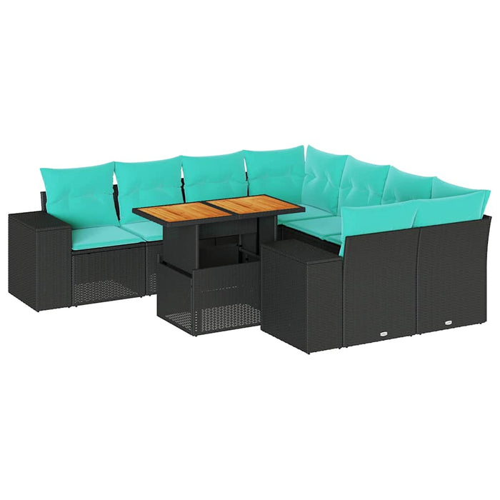 Set mobilier de grădină cu perne, 9 piese, negru, poliratan - WALTI WALTI