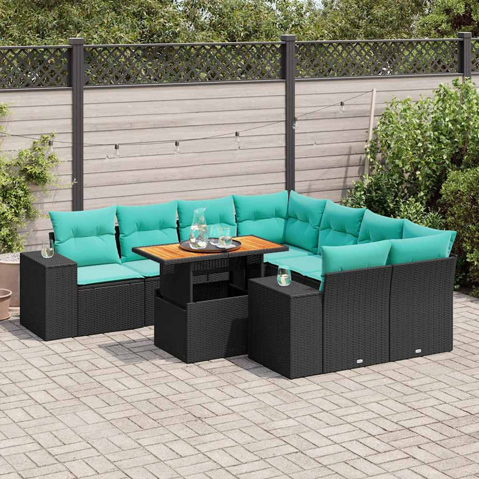 Set mobilier de grădină cu perne, 9 piese, negru, poliratan - WALTI WALTI