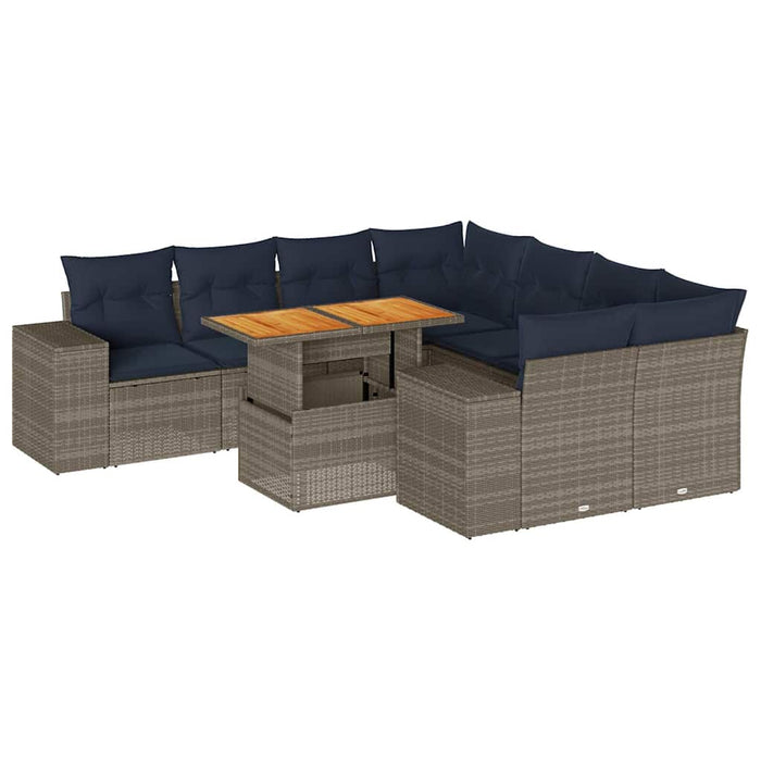 Set canapele de grădină, 9 piese, cu perne, gri, poliratan - WALTI WALTI