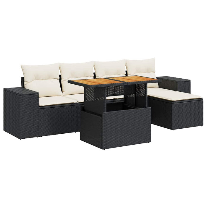 Set mobilier de grădină cu perne, 6 piese, negru, poliratan WALTI