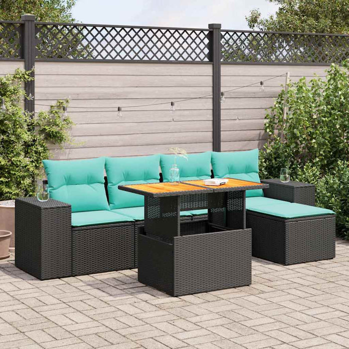Set mobilier de grădină cu perne, 6 piese, negru, poliratan WALTI