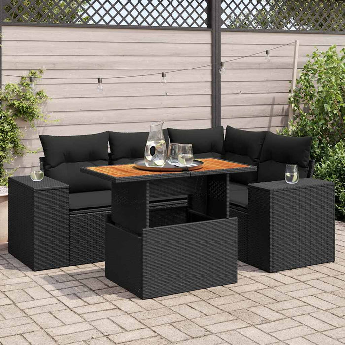 Set mobilier de grădină cu perne, 5 piese, negru, poliratan - WALTI WALTI