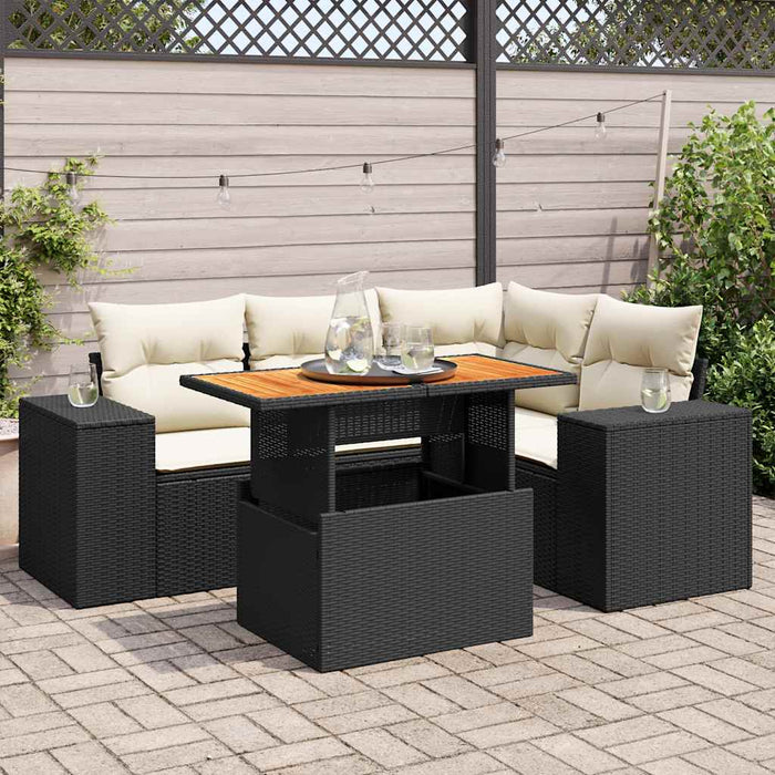 Set mobilier de grădină cu perne, 5 piese, negru, poliratan - WALTI WALTI
