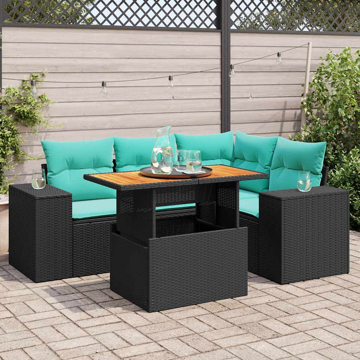 Set mobilier de grădină cu perne, 5 piese, negru, poliratan - WALTI WALTI
