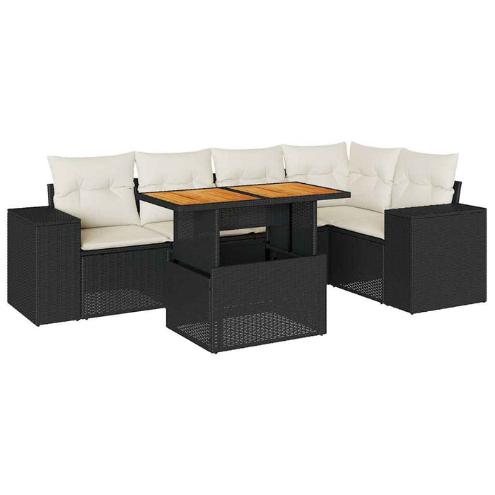 Set mobilier de grădină cu perne, 6 piese, negru, poliratan WALTI