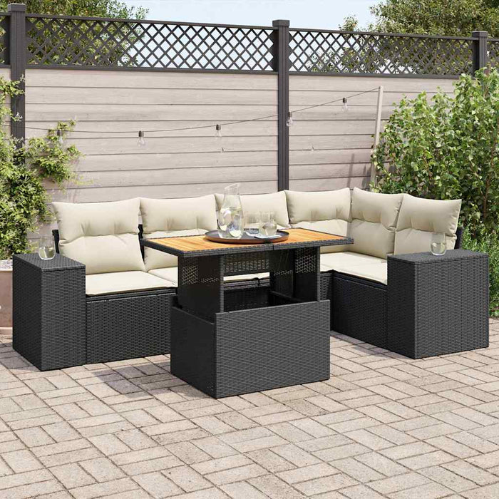Set mobilier de grădină cu perne, 6 piese, negru, poliratan WALTI