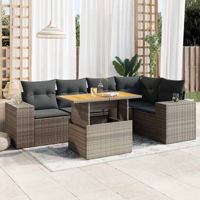 Set mobilier grădină cu perne, 6 piese, gri, poliratan - WALTI WALTI