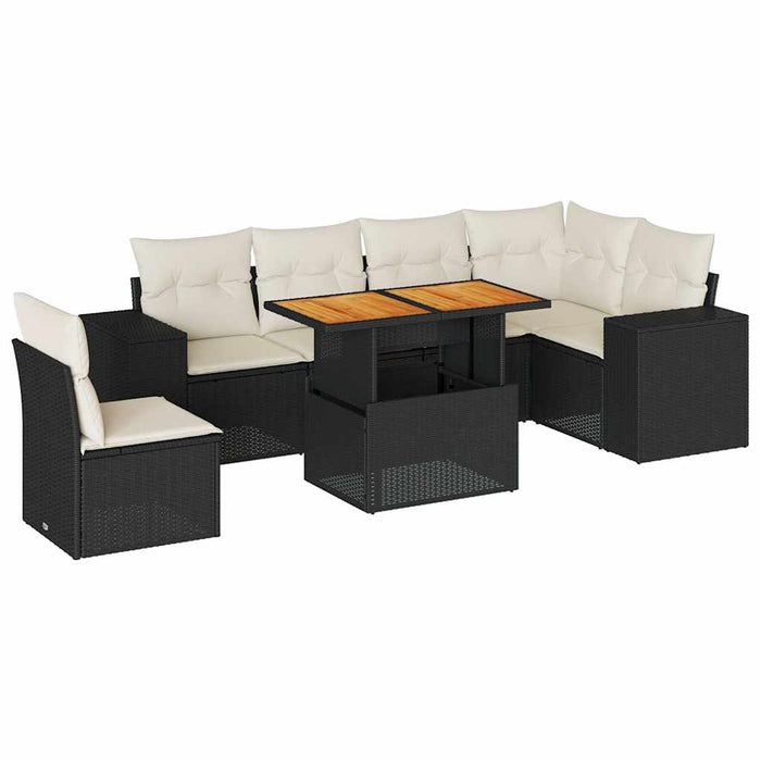 Set canapele de grădină cu perne, 7 piese, negru, poliratan - WALTI WALTI