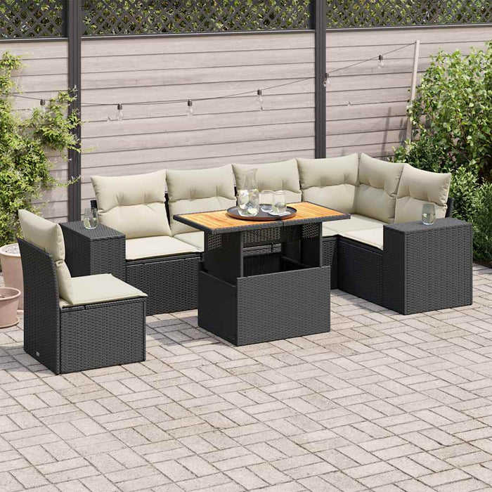 Set canapele de grădină cu perne, 7 piese, negru, poliratan - WALTI WALTI