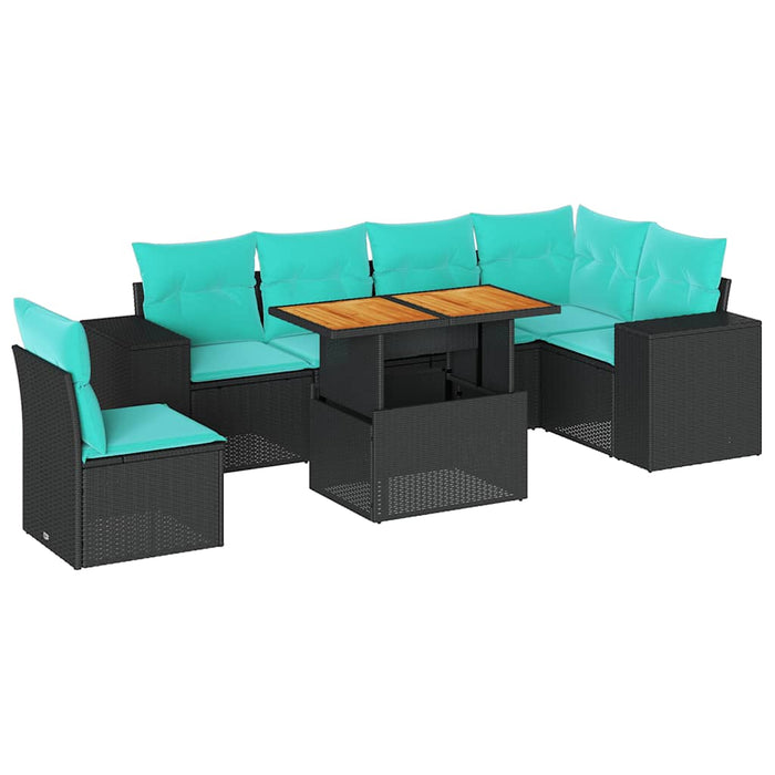 Set canapele de grădină cu perne, 7 piese, negru, poliratan - WALTI WALTI
