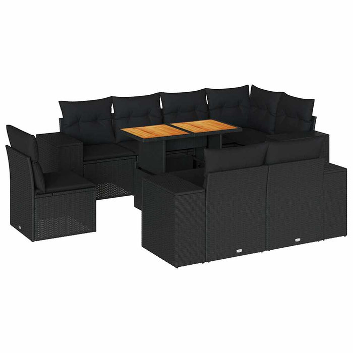 Set mobilier de grădină cu perne, 9 piese, negru, poliratan - WALTI WALTI