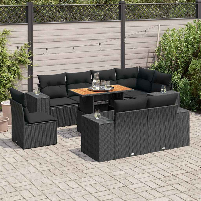 Set mobilier de grădină cu perne, 9 piese, negru, poliratan - WALTI WALTI