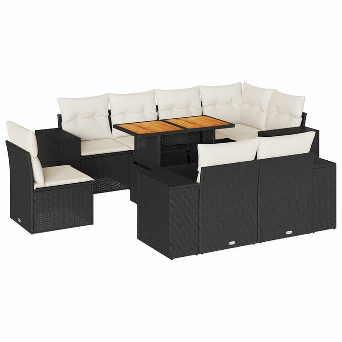 Set mobilier de grădină cu perne, 9 piese, negru, poliratan - WALTI WALTI