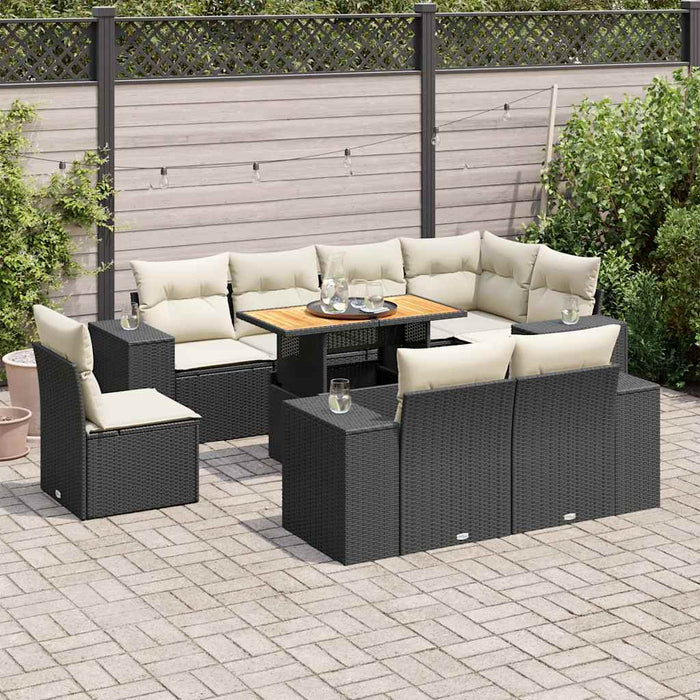 Set mobilier de grădină cu perne, 9 piese, negru, poliratan - WALTI WALTI