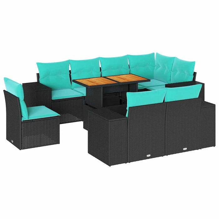 Set mobilier de grădină cu perne, 9 piese, negru, poliratan - WALTI WALTI