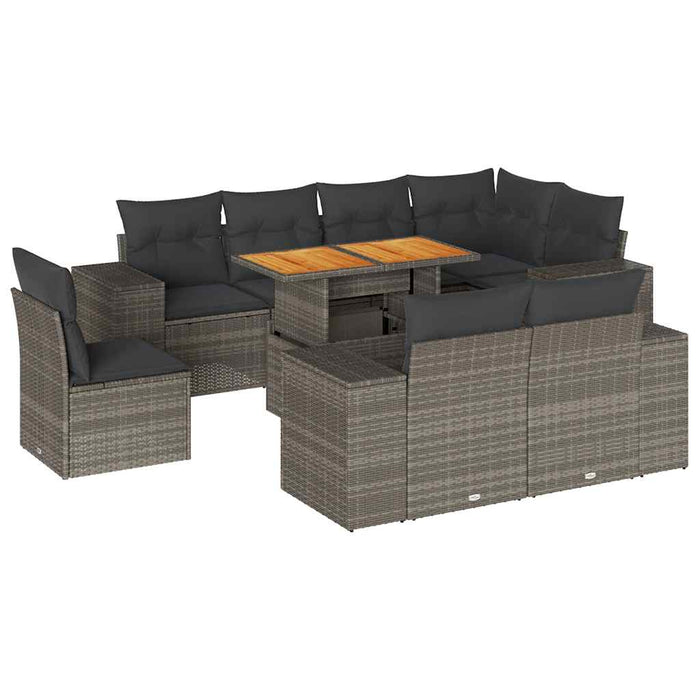 Set canapele de grădină, 9 piese, cu perne, gri, poliratan - WALTI WALTI