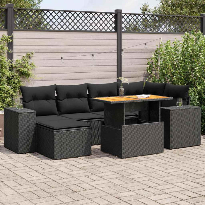 Set canapele de grădină cu perne, 7 piese, negru, poliratan - WALTI WALTI