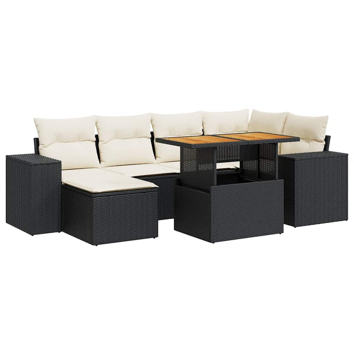 Set canapele de grădină cu perne, 7 piese, negru, poliratan WALTI