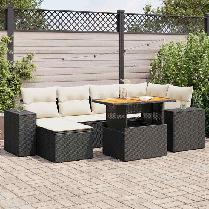 Set canapele de grădină cu perne, 7 piese, negru, poliratan WALTI