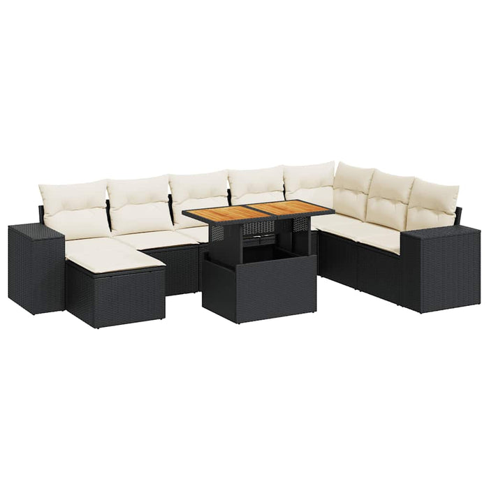 Set mobilier grădină perne 9 piese negru poliratan/lemn acacia - WALTI WALTI