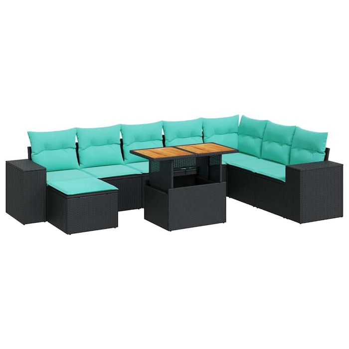Set mobilier de grădină cu perne, 9 piese, negru, poliratan - WALTI WALTI