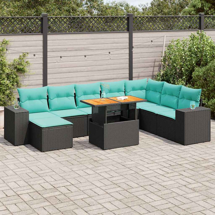 Set mobilier de grădină cu perne, 9 piese, negru, poliratan - WALTI WALTI