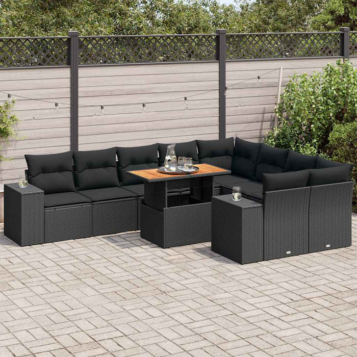 Set canapele de grădină cu perne, 10 piese, negru, poliratan - WALTI WALTI