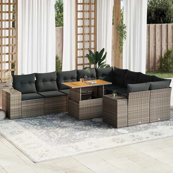 Set mobilier de grădină cu perne, 10 piese, gri, poliratan - WALTI WALTI
