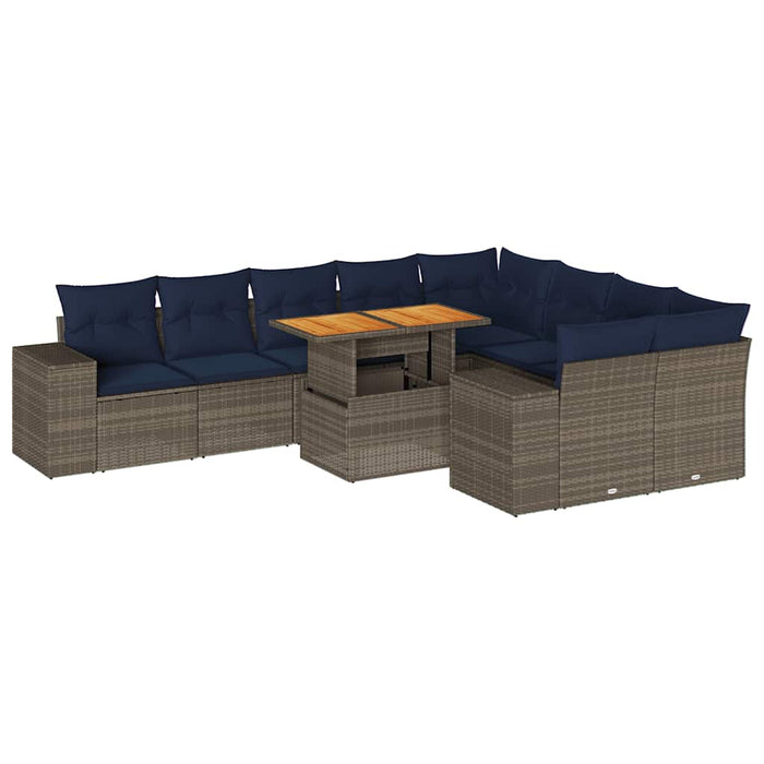 Set mobilier de grădină cu perne, 10 piese, gri, poliratan - WALTI WALTI