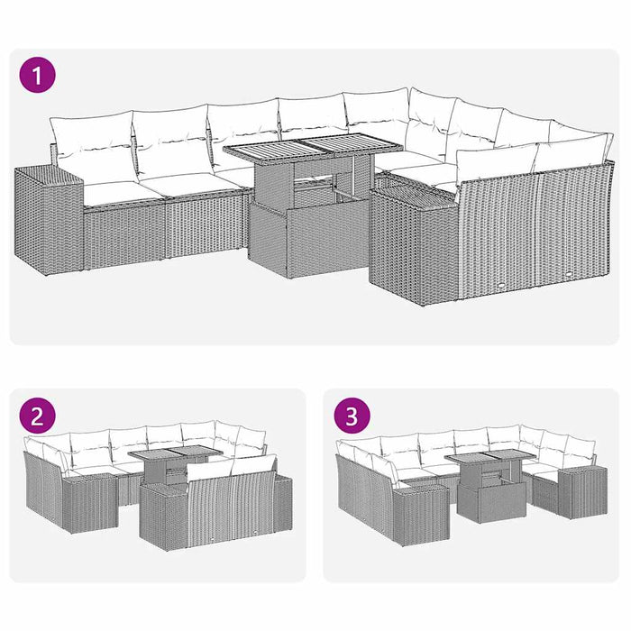 Set mobilier de grădină cu perne, 10 piese, gri, poliratan - WALTI WALTI