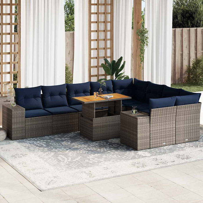 Set mobilier de grădină cu perne, 10 piese, gri, poliratan - WALTI WALTI