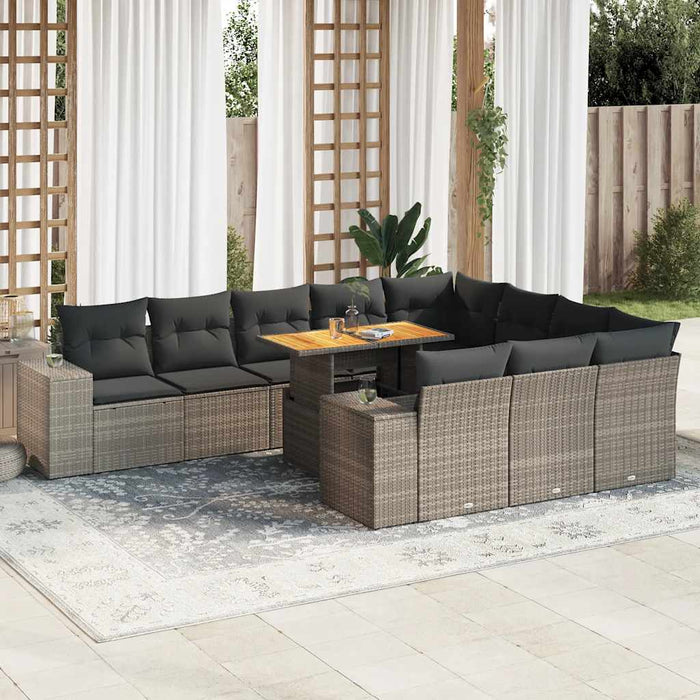 Set mobilier de grădină cu perne, 10 piese, gri, poliratan - WALTI WALTI