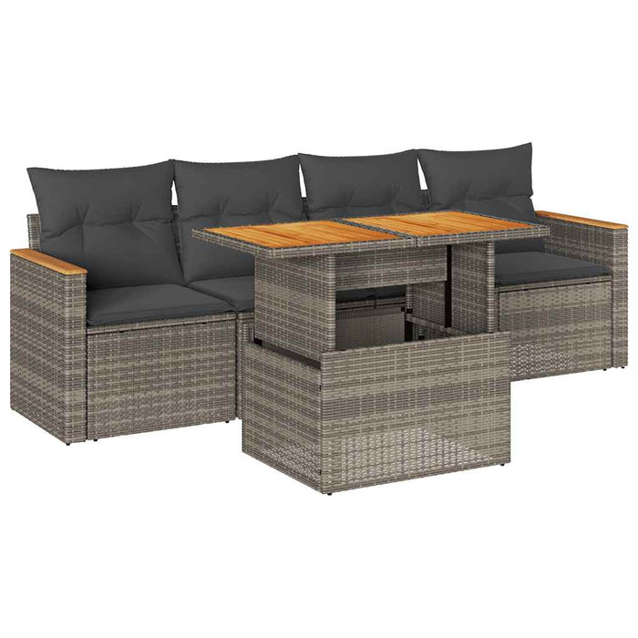 Set canapea de grădină cu perne, 5 piese, poliratan/lemn acacia - WALTI WALTI