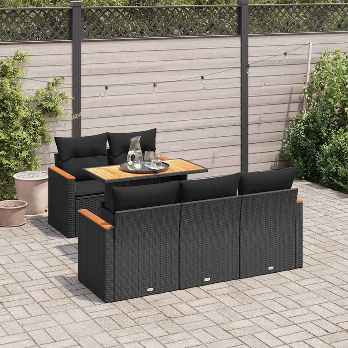Set mobilier grădină perne 6 piese negru poliratan/lemn acacia - WALTI WALTI