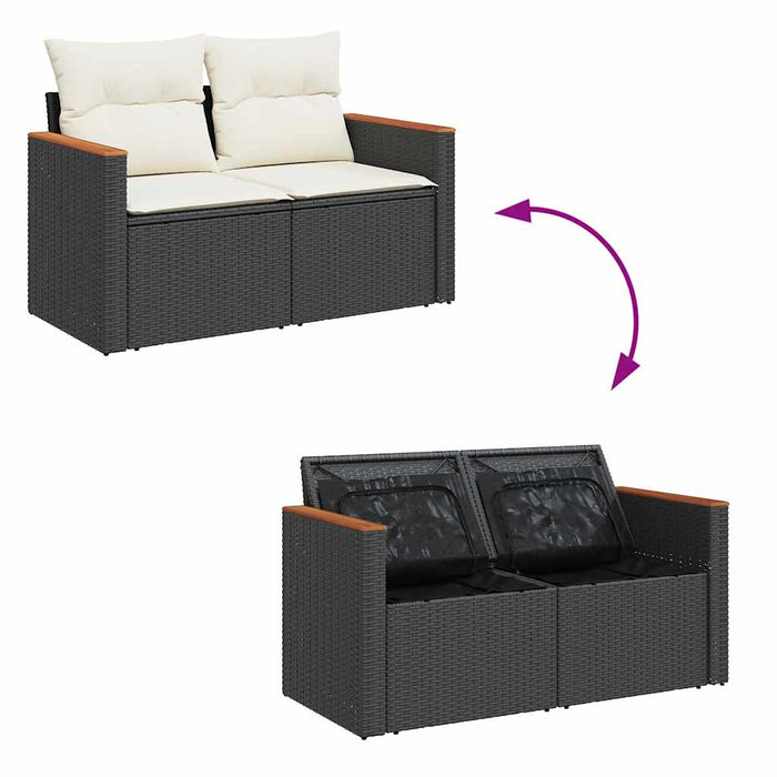Set mobilier grădină perne 6 piese negru poliratan/lemn acacia - WALTI WALTI