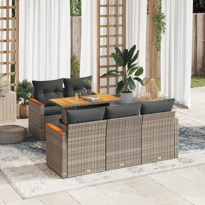 Set mobilier grădină cu perne 6 piese gri poliratan/lemn acacia - WALTI WALTI