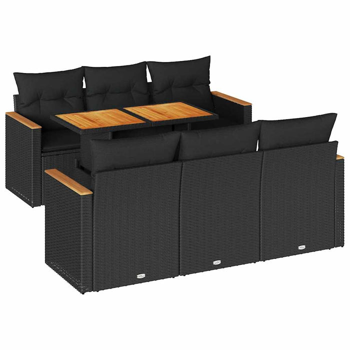 Set canapele grădină perne 7 piese negru, poliratan/lemn acacia - WALTI WALTI