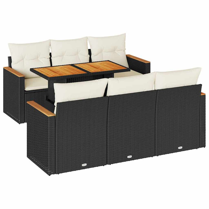 Set canapele grădină perne 7 piese negru, poliratan/lemn acacia - WALTI WALTI