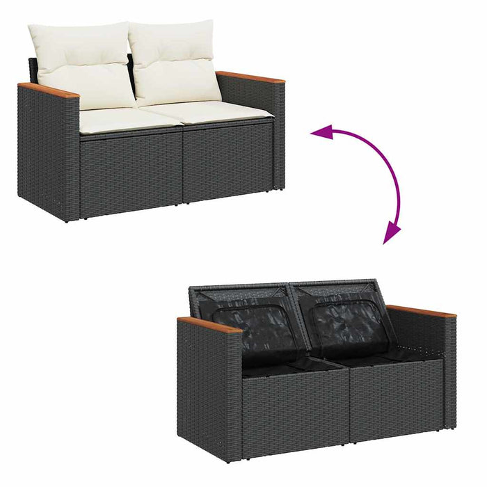 Set canapele grădină perne 7 piese negru, poliratan/lemn acacia - WALTI WALTI