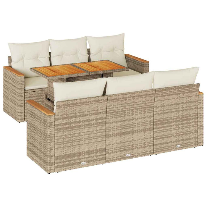 Set canapele grădină cu perne 7 piese bej poliratan/lemn acacia WALTI