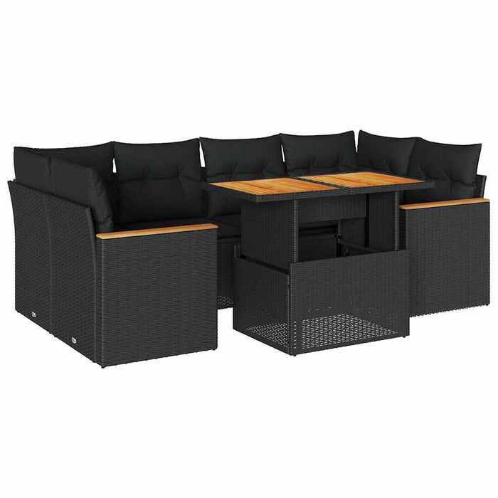 Set mobilier grădină perne 6 piese negru poliratan/lemn acacia WALTI
