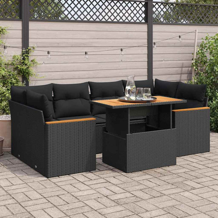 Set mobilier grădină perne 6 piese negru poliratan/lemn acacia WALTI