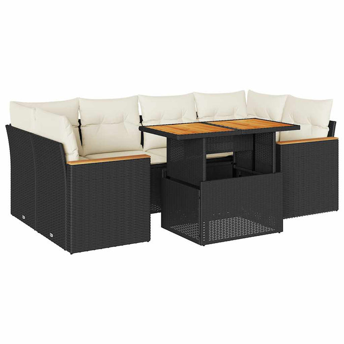 Set mobilier grădină perne 6 piese negru poliratan/lemn acacia - WALTI WALTI