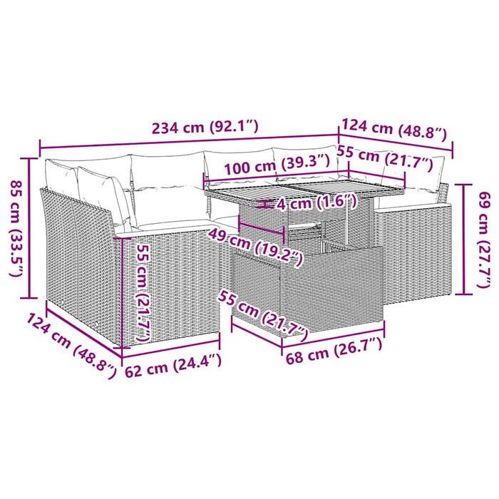 Set mobilier grădină perne 6 piese negru poliratan/lemn acacia - WALTI WALTI