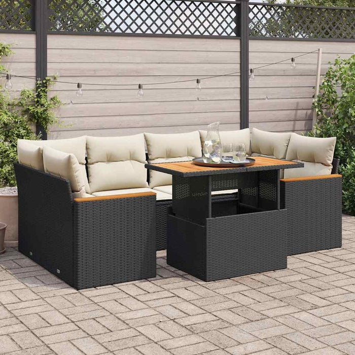 Set mobilier grădină perne 6 piese negru poliratan/lemn acacia - WALTI WALTI