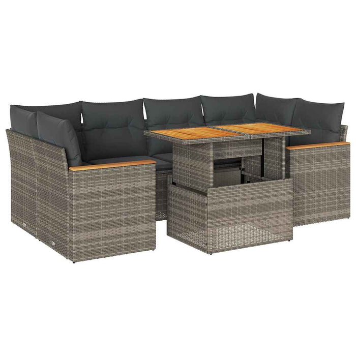 Set mobilier grădină cu perne 6 piese gri poliratan/lemn acacia - WALTI WALTI