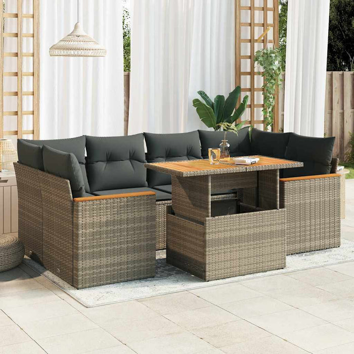 Set mobilier grădină cu perne 6 piese gri poliratan/lemn acacia - WALTI WALTI