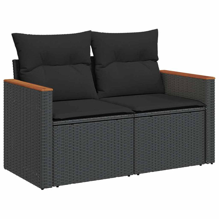 Set mobilier grădină perne 8 piese negru, poliratan/lemn acacia - WALTI WALTI